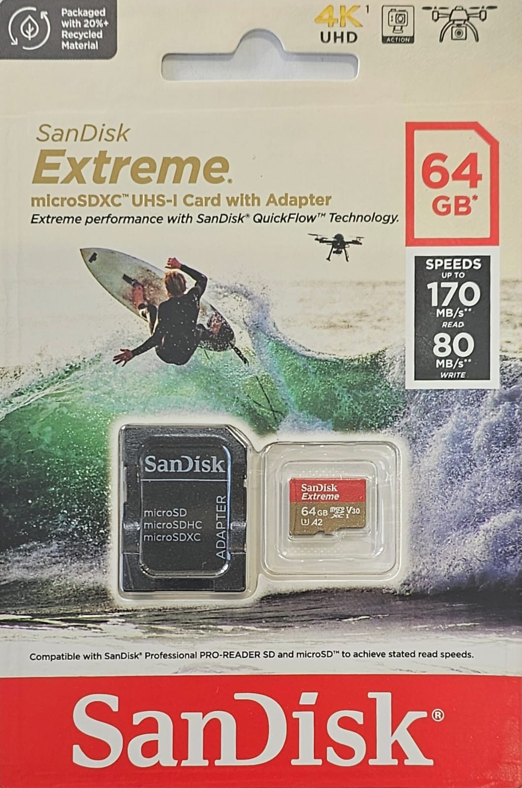 Memoria MicroSDHC SanDisk Extreme – 64GB – Clase 10 – UHS-I – Wallnet